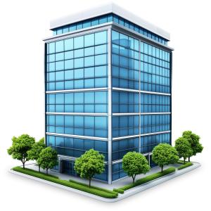 Modern Business Building PowerPoint clipart graphic preview.