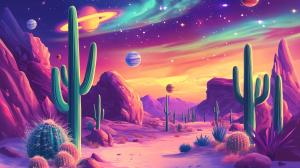 Retro Sci-fi Desert Landscape PowerPoint clipart graphic preview.
