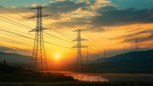 Electricity Powerlines at Sunset PowerPoint clipart graphic preview.