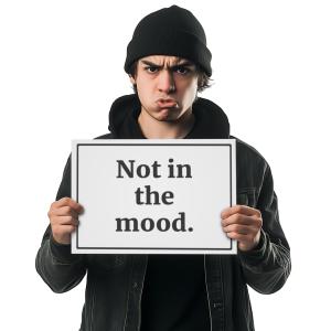 Adolecent Boy Holding Sign - Not in the Mood Customizable PowerPoint clipart graphic preview.