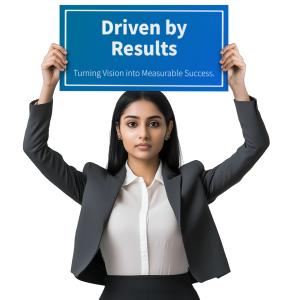 Businesswoman Holding Sign - Customizable PowerPoint clipart graphic preview.