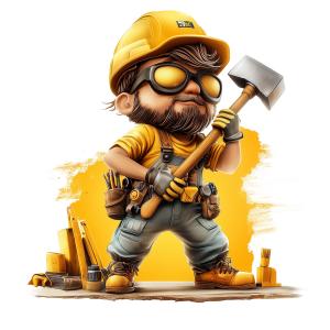 Cartoon Construction Worker PowerPoint clipart graphic preview.