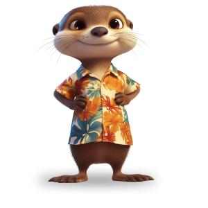 Cheerful Otter in Tropical Shirt  for Summer Presentations PowerPoint clipart graphic preview.