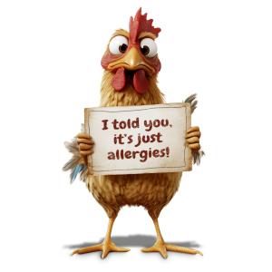 Funny Cartoon Chicken Holding a  Sign Customizable PowerPoint clipart graphic preview.