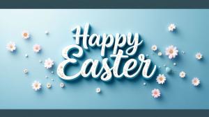 Happy Easter PowerPoint Background with Spring Flowers PowerPoint clipart graphic preview.