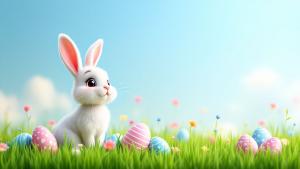 Easter Bunny and Eggs PowerPoint clipart graphic preview.