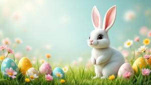Cute Easter Bunny Background PowerPoint clipart graphic preview.