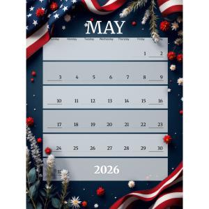 Memorial Day May Calendar Customizable PowerPoint clipart graphic preview.