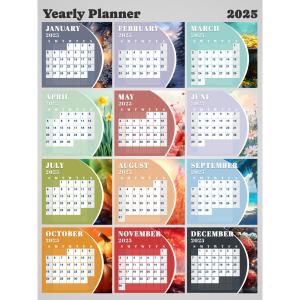 2025 Yearly Calendar Planner Customizable PowerPoint clipart graphic preview.