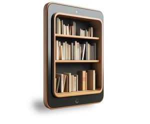Tablet Bookshelf  for Educational Tech Slides PowerPoint clipart graphic preview.