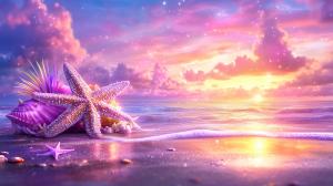 Summer Beach Sunset Scene PowerPoint clipart graphic preview.