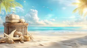 Summer Beach Vacation Scene PowerPoint clipart graphic preview.