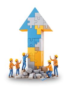 Puzzle Arrow Teamwork and Business Growth PowerPoint clipart graphic preview.