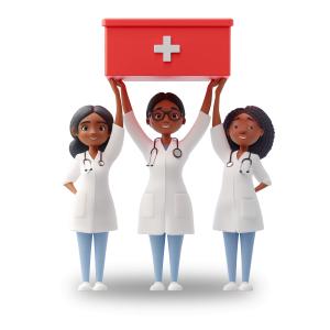 of Women Doctors Celebrating Healthcare Teamwork PowerPoint clipart graphic preview.