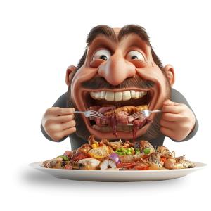 Greedy Man Eating Feast  for Presentations PowerPoint clipart graphic preview.