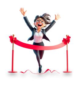 Businesswoman Crossing Finish Line  for Success Slides PowerPoint clipart graphic preview.