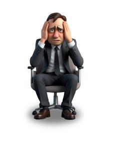 Stressed Businessman Sitting in Office Chair PowerPoint clipart graphic preview.
