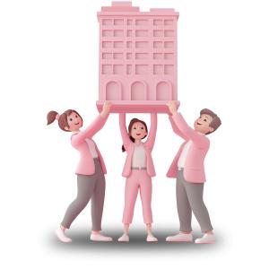 People Holding Up Pink Building PowerPoint clipart graphic preview.