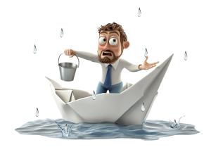 Businessman in Sinking Paper Boat PowerPoint clipart graphic preview.