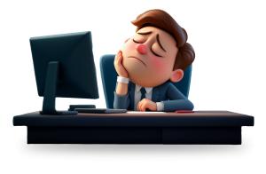 Tired Businessman at Desk  Illustration PowerPoint clipart graphic preview.