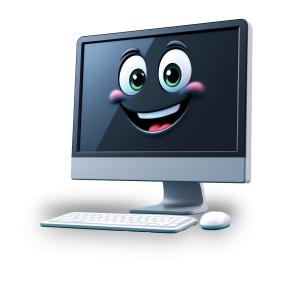 Smiling Computer  PNG – Friendly Technology for Presentations PowerPoint clipart graphic preview.