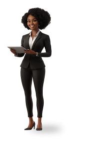 Modern Businesswoman Holding Tablet PowerPoint clipart graphic preview.