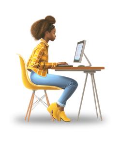 Woman at Desk Working on Computer  for Tech and Remote Work Presentations PowerPoint clipart graphic preview.