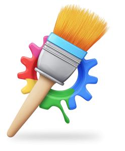 Paintbrush with Color Wheel Gear PowerPoint clipart graphic preview.