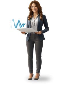 Businesswoman With Tablet and Data Chart PowerPoint clipart graphic preview.
