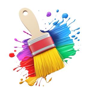 Paintbrush with Colorful Paint Splashes PowerPoint clipart graphic preview.