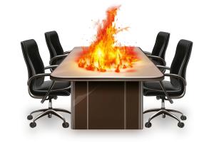 Explosive Business Meeting  – Conference Fire Scene PowerPoint clipart graphic preview.