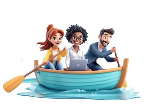 Business Team Rowing  for Navigating Success and Collaboration PowerPoint clipart graphic preview.
