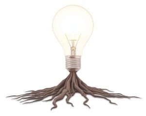 Creative Light Bulb and Roots  for Business Innovation PowerPoint clipart graphic preview.