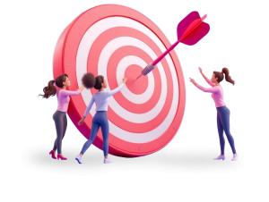 Women Celebrating Business Goal Success at Bullseye PowerPoint clipart graphic preview.