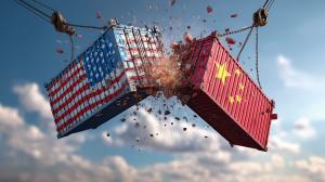 Explosive U.S. and China Trade Conflict Background for Global Economy Presentations PowerPoint clipart graphic preview.