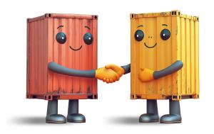 Shipping Containers  for Trade Deals and Global Business Cooperation PowerPoint clipart graphic preview.