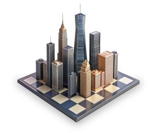 Skyscraper Chessboard  for Urban Planning and Business Strategy Presentations PowerPoint clipart graphic preview.