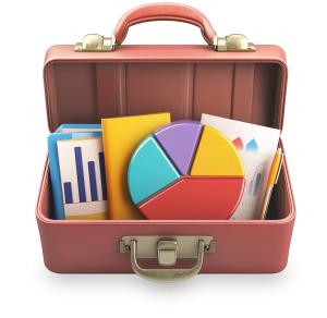 Briefcase with Pie Chart  Symbolizing Business Analytics PowerPoint clipart graphic preview.