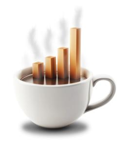 Coffee Cup with Growth Bars  for Business and Productivity Presentations PowerPoint clipart graphic preview.