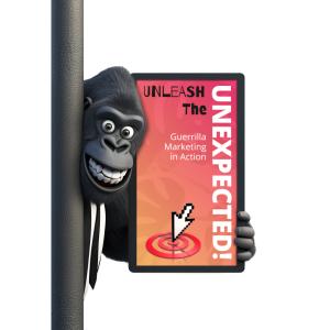 Gorilla Holding Sign Customizable PowerPoint clipart graphic preview.