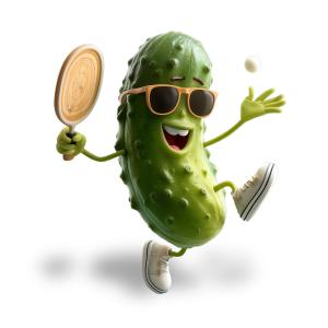 Cartoon Pickle Playing Pickleball PowerPoint clipart graphic preview.
