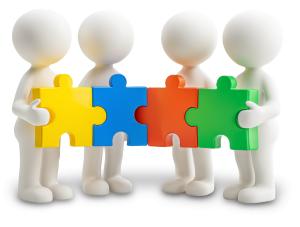 Teamwork Puzzle Pieces  for Collaboration and Group Unity Presentations PowerPoint clipart graphic preview.
