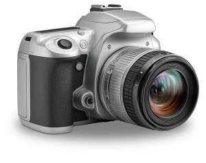 Silver DSLR Camera PowerPoint clipart graphic preview.