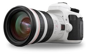 Professional White Camera  with Vibrant Lens PowerPoint clipart graphic preview.