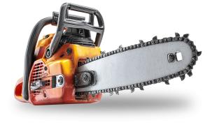 Realistic Chainsaw  with Orange and Black Body PowerPoint clipart graphic preview.