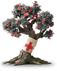 Healing Tree  with Bandage and Red Cross – Nature and Wellness Symbol PowerPoint clipart graphic preview.