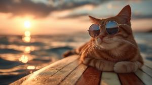 Cool Cat Summer Vibes PowerPoint clipart graphic preview.