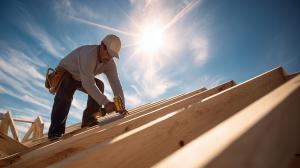 Construction Worker on Roof Background Image PowerPoint clipart graphic preview.