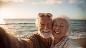 Retired Couple Beach Background Image PowerPoint clipart graphic preview.