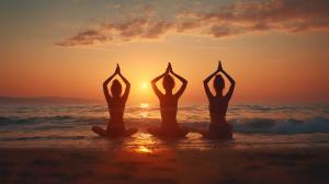 Yoga at Sunset Beach PowerPoint clipart graphic preview.